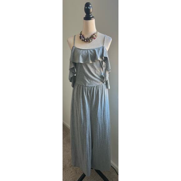 NWT TIME & TRU Gray Cold Shoulder Adjustable Straps Wide Leg Romper Jumpsuit XL - Picture 1 of 9